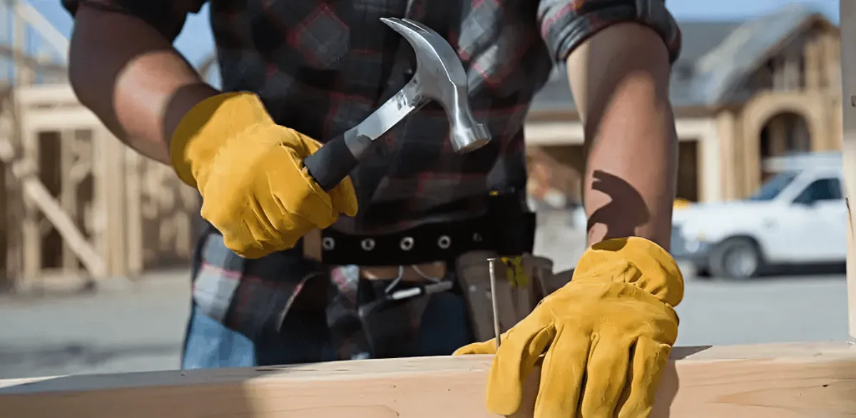 Handyman fixing wood trim with a hammer for home repairs in Omaha, NE